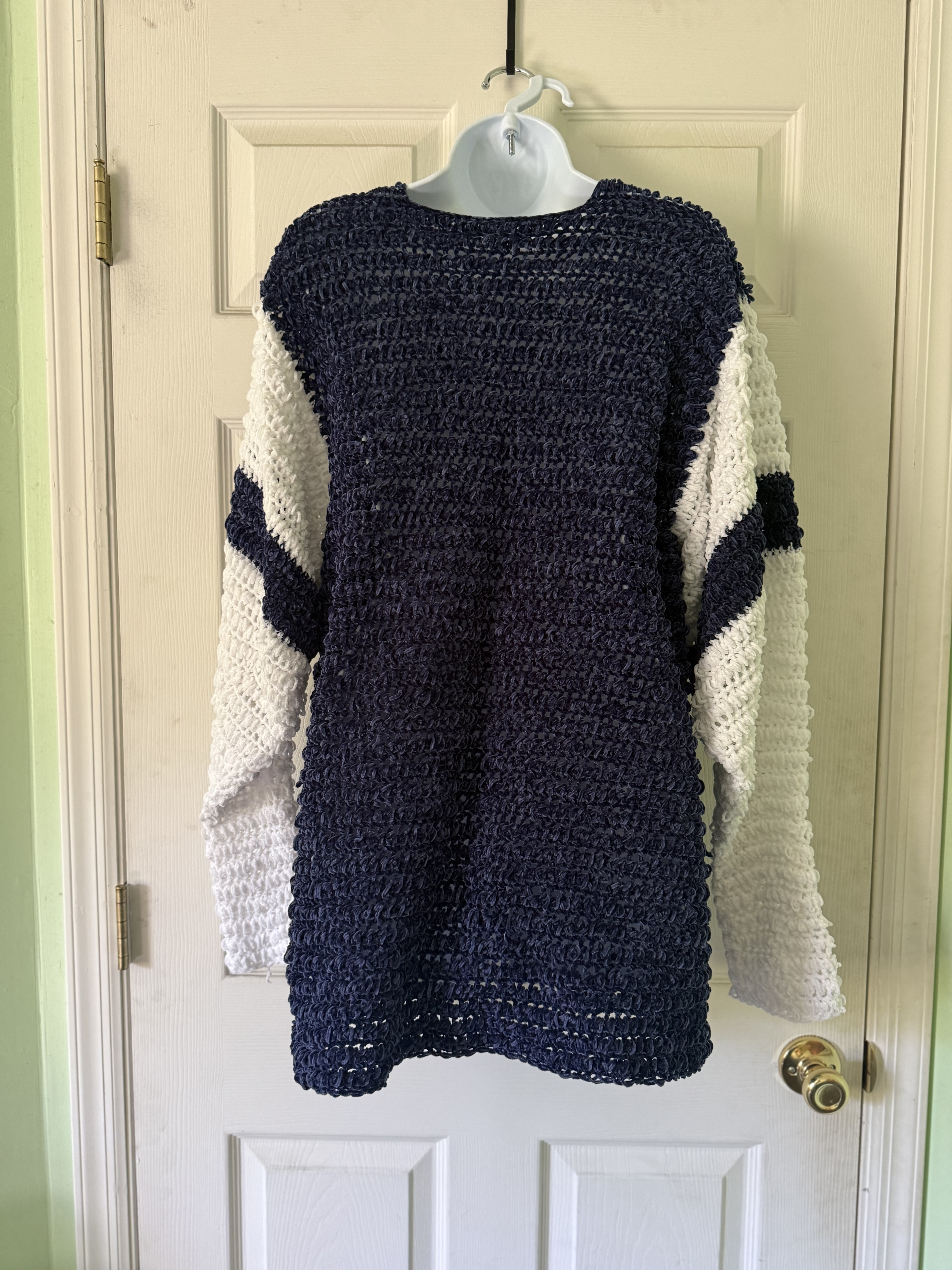 Crochet Blue & White Sweater Back